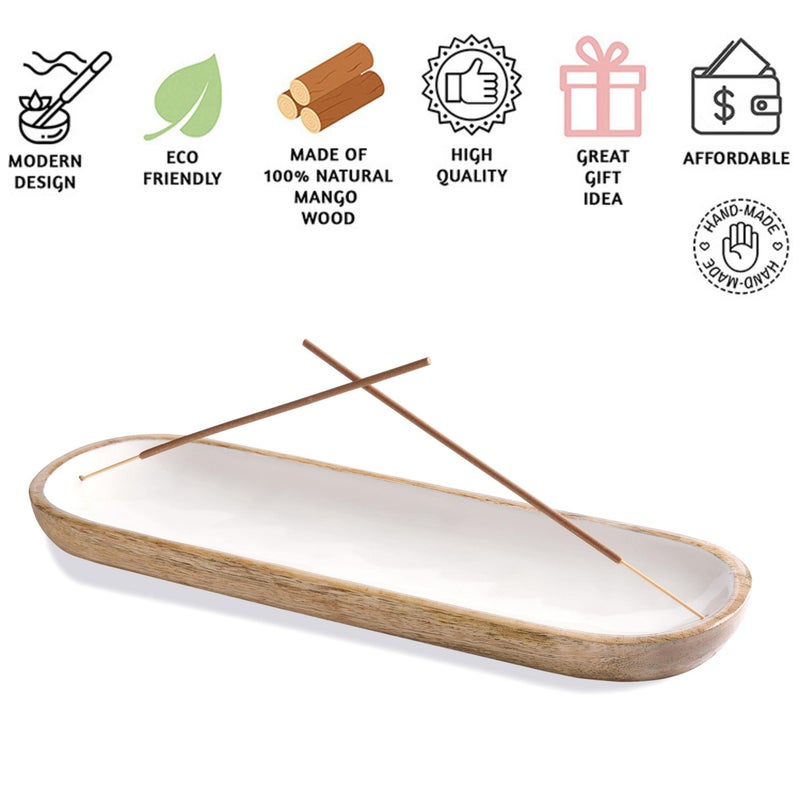 Folkulture Incense Holder for Home | Modern Incense Burner or Insence-Stick Holder for Gifts| Mango Wood Incense Tray Trough for Sticks 12 x 4 Inches, White - Image 4